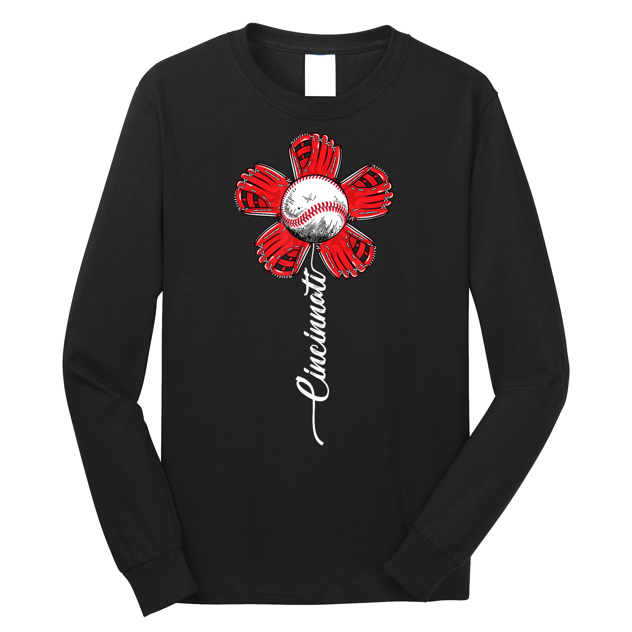 Cincinnati Baseball Flower Vintage Baseball Fans Long Sleeve Shirt