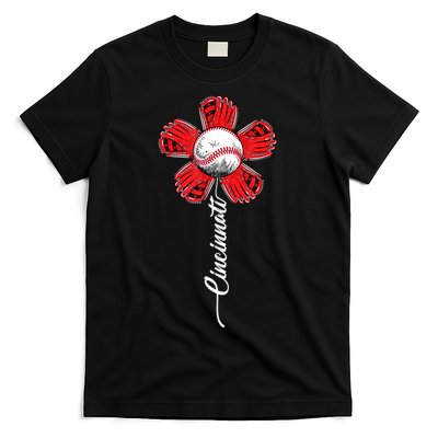 Cincinnati Baseball Flower Vintage Baseball Fans T-Shirt