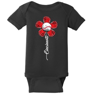 Cincinnati Baseball Flower Vintage Baseball Fans Baby Bodysuit