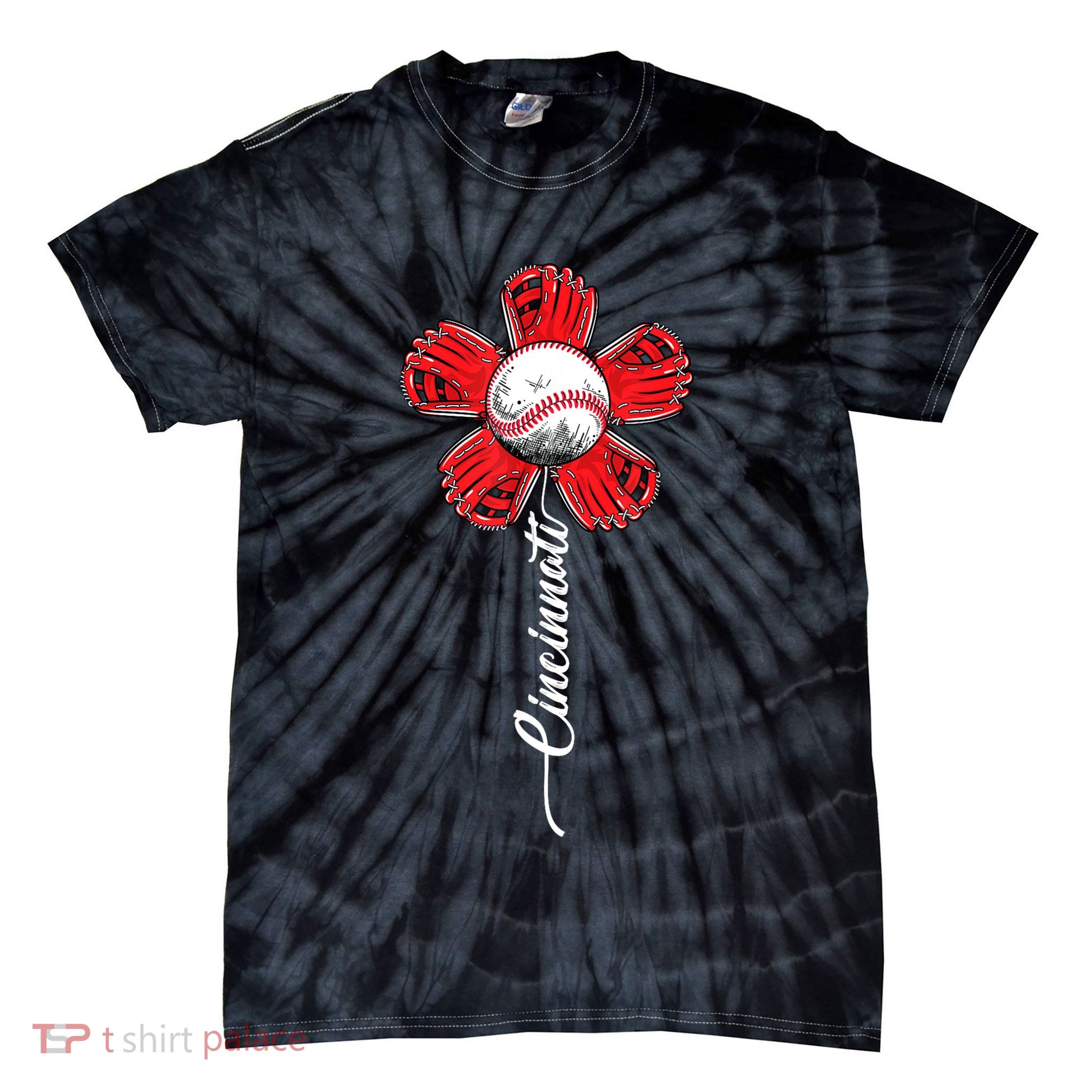 Cincinnati Baseball Flower Vintage Baseball Fans Tie-Dye T-Shirt