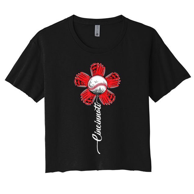 Cincinnati Baseball Flower Vintage Baseball Fans Crop Top
