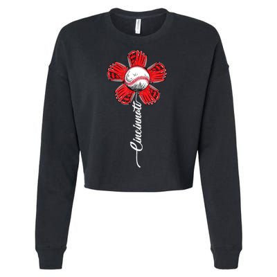 Cincinnati Baseball Flower Vintage Baseball Fans Cropped Pullover Crew