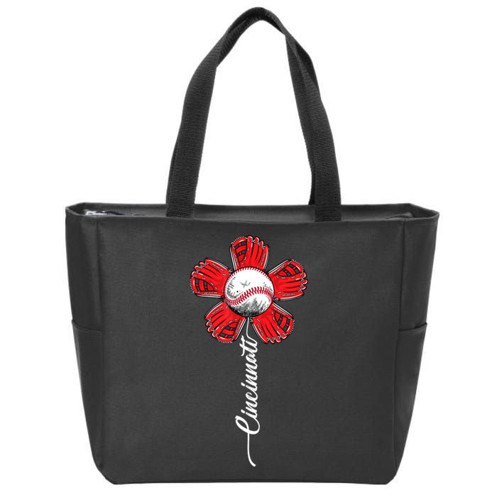 Cincinnati Baseball Flower Vintage Baseball Fans Zip Tote Bag