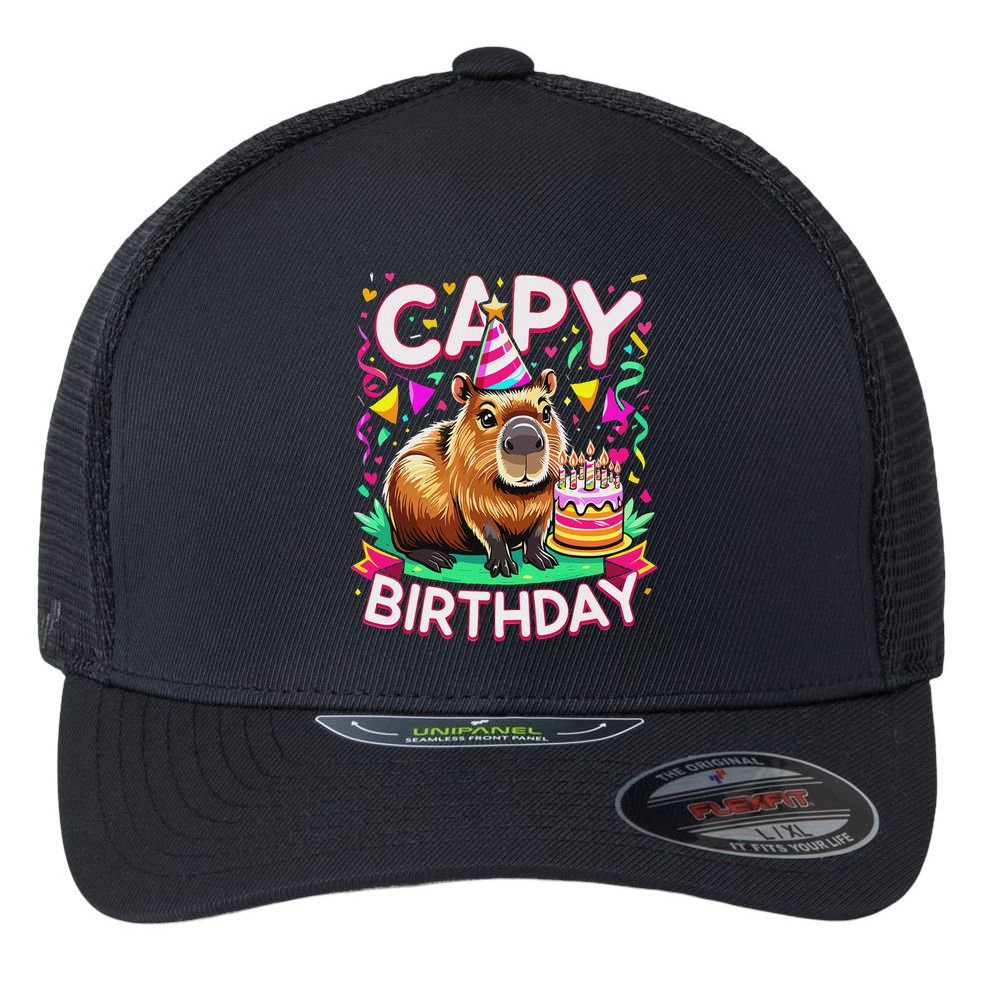 Capy Birthday Funny Capybara Birthday Flexfit Unipanel Trucker Cap