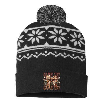 Coquette Bow Floral Football Season USA-Made Snowflake Beanie