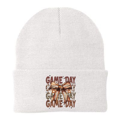 Coquette Bow Floral Football Season Knit Cap Winter Beanie