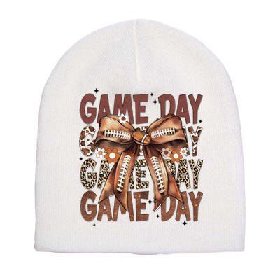 Coquette Bow Floral Football Season Short Acrylic Beanie