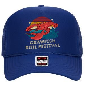 Crawfish Boil Festival Funny Crawfish Season Retro Crawfish Gift High Crown Mesh Back Trucker Hat