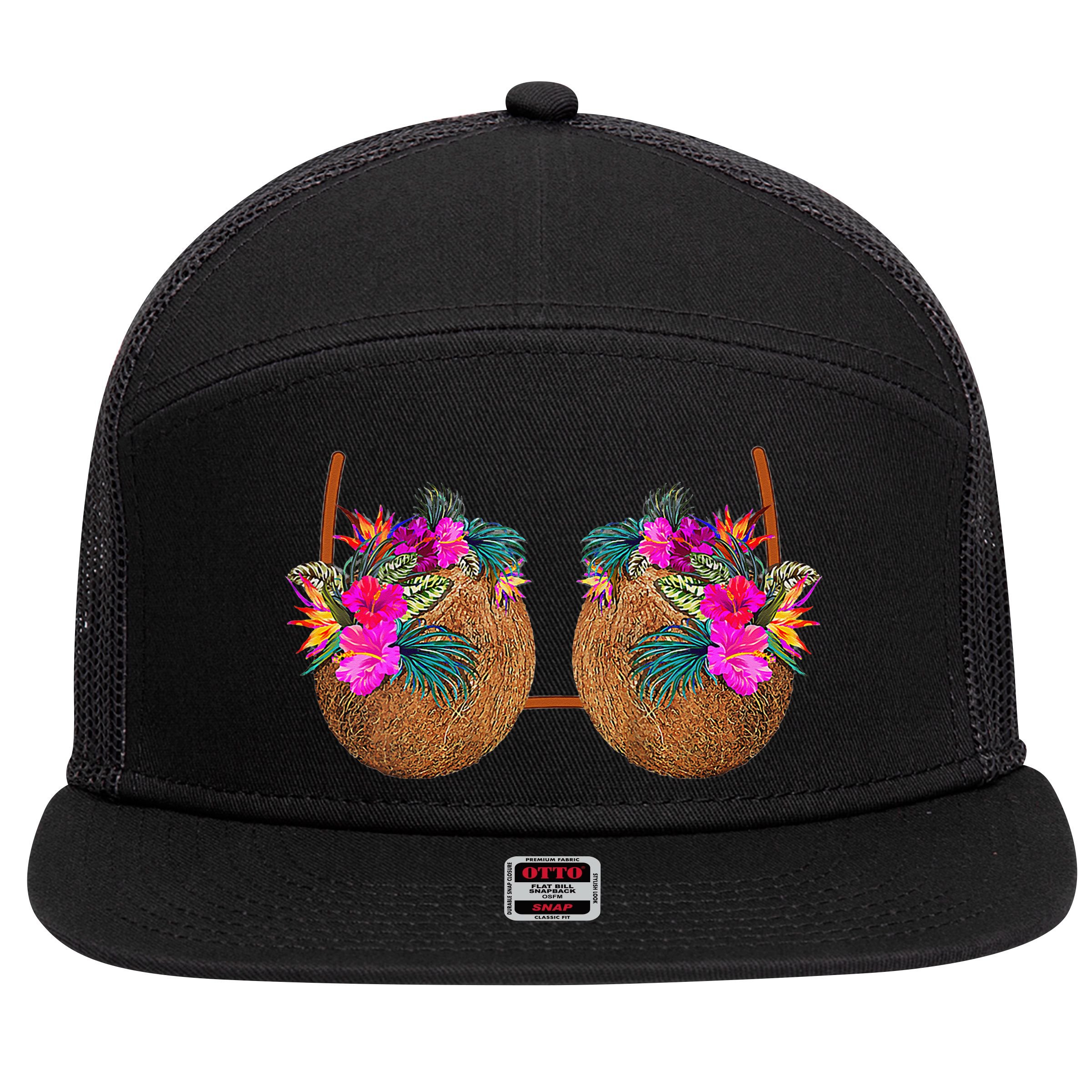 Coconut Bra Funny Bra Bra 7 Panel Mesh Trucker Snapback Hat