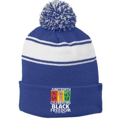 Celebrating Black Freedom 1865 Black History Juneteenth Blm Gift Stripe Pom Pom Beanie