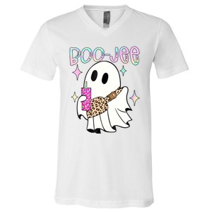 Cute Boo Ghost Spooky Funny Halloween Costume Boujee Boo Jee V-Neck T-Shirt