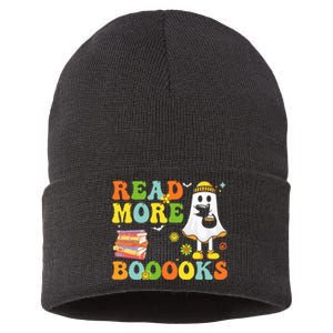 Cute Booooks Ghost Read More Books Funny Teacher Halloween Sustainable Knit Beanie