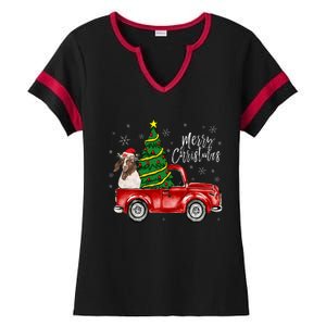 Cute Boer Goat Dog Truck Merry Christmas Goat Lover Xmas Ladies Halftime Notch Neck Tee