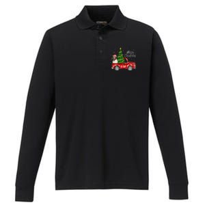 Cute Boer Goat Dog Truck Merry Christmas Goat Lover Xmas Performance Long Sleeve Polo