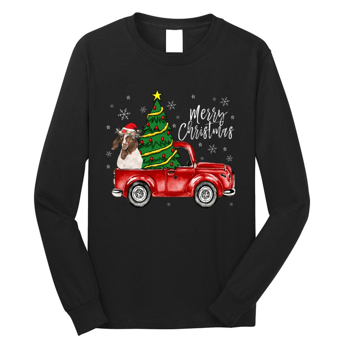 Cute Boer Goat Dog Truck Merry Christmas Goat Lover Xmas Long Sleeve Shirt