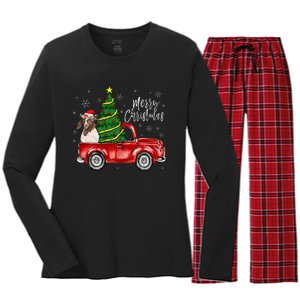 Cute Boer Goat Dog Truck Merry Christmas Goat Lover Xmas Women's Long Sleeve Flannel Pajama Set 