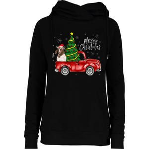 Cute Boer Goat Dog Truck Merry Christmas Goat Lover Xmas Womens Funnel Neck Pullover Hood