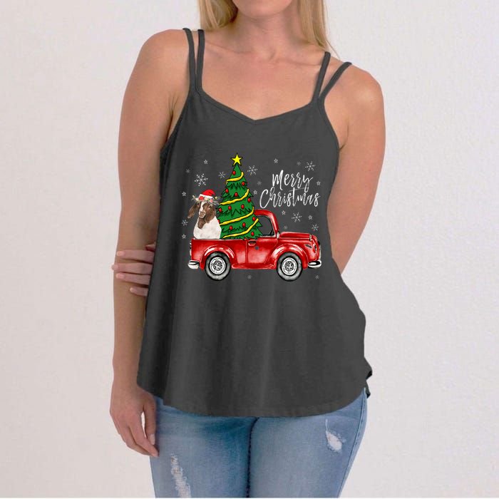 Cute Boer Goat Dog Truck Merry Christmas Goat Lover Xmas Women's Strappy Tank