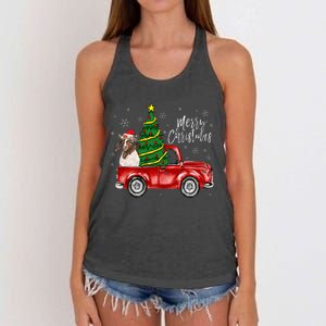 Cute Boer Goat Dog Truck Merry Christmas Goat Lover Xmas Women's Knotted Racerback Tank