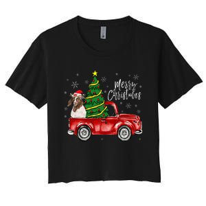 Cute Boer Goat Dog Truck Merry Christmas Goat Lover Xmas Women's Crop Top Tee