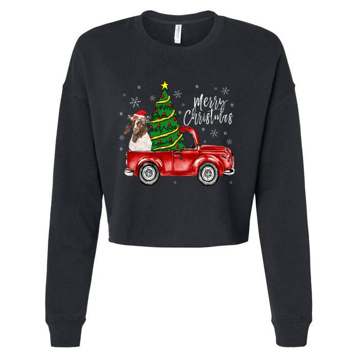 Cute Boer Goat Dog Truck Merry Christmas Goat Lover Xmas Cropped Pullover Crew