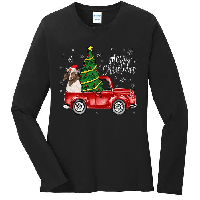 Cute Boer Goat Dog Truck Merry Christmas Goat Lover Xmas Ladies Long Sleeve Shirt