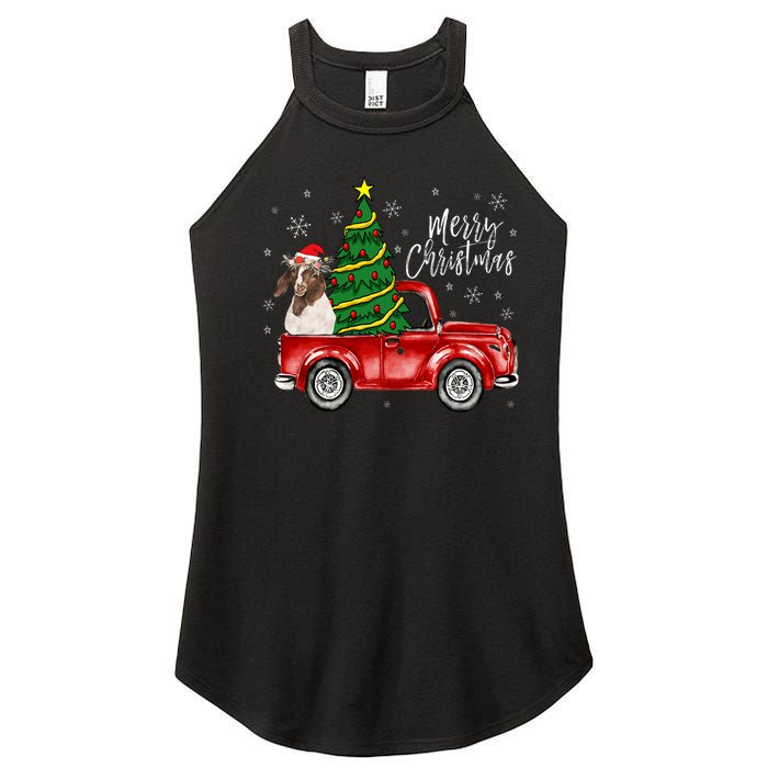 Cute Boer Goat Dog Truck Merry Christmas Goat Lover Xmas Women's Perfect Tri Rocker Tank