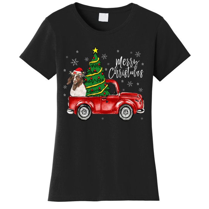 Cute Boer Goat Dog Truck Merry Christmas Goat Lover Xmas Women's T-Shirt