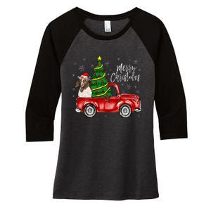 Cute Boer Goat Dog Truck Merry Christmas Goat Lover Xmas Women's Tri-Blend 3/4-Sleeve Raglan Shirt