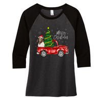 Cute Boer Goat Dog Truck Merry Christmas Goat Lover Xmas Women's Tri-Blend 3/4-Sleeve Raglan Shirt