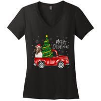 Cute Boer Goat Dog Truck Merry Christmas Goat Lover Xmas Women's V-Neck T-Shirt