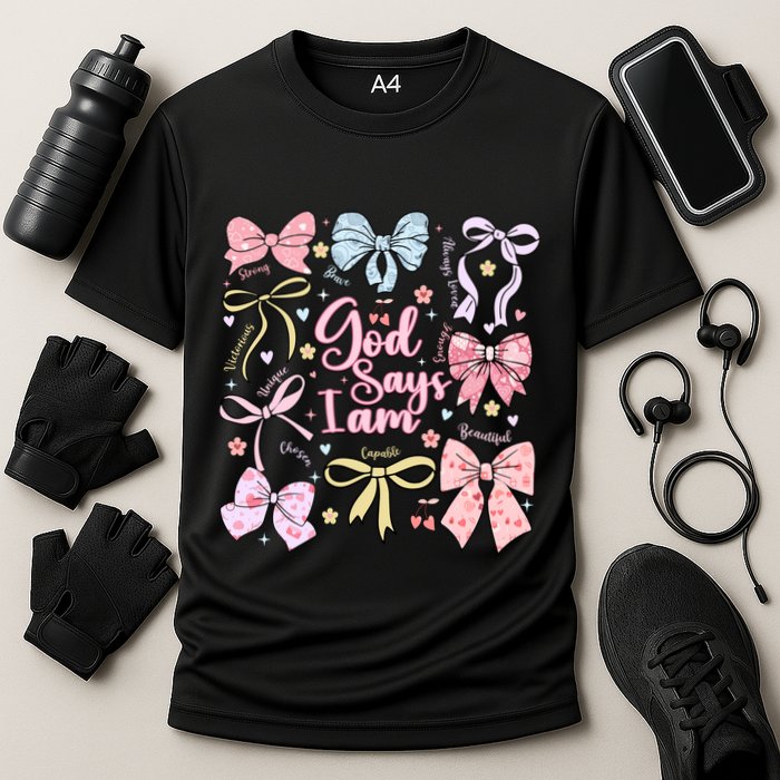 Coquette Bow God Says I Am Valentine Christian Grunge Cool Gift Cooling Performance Crew T-Shirt