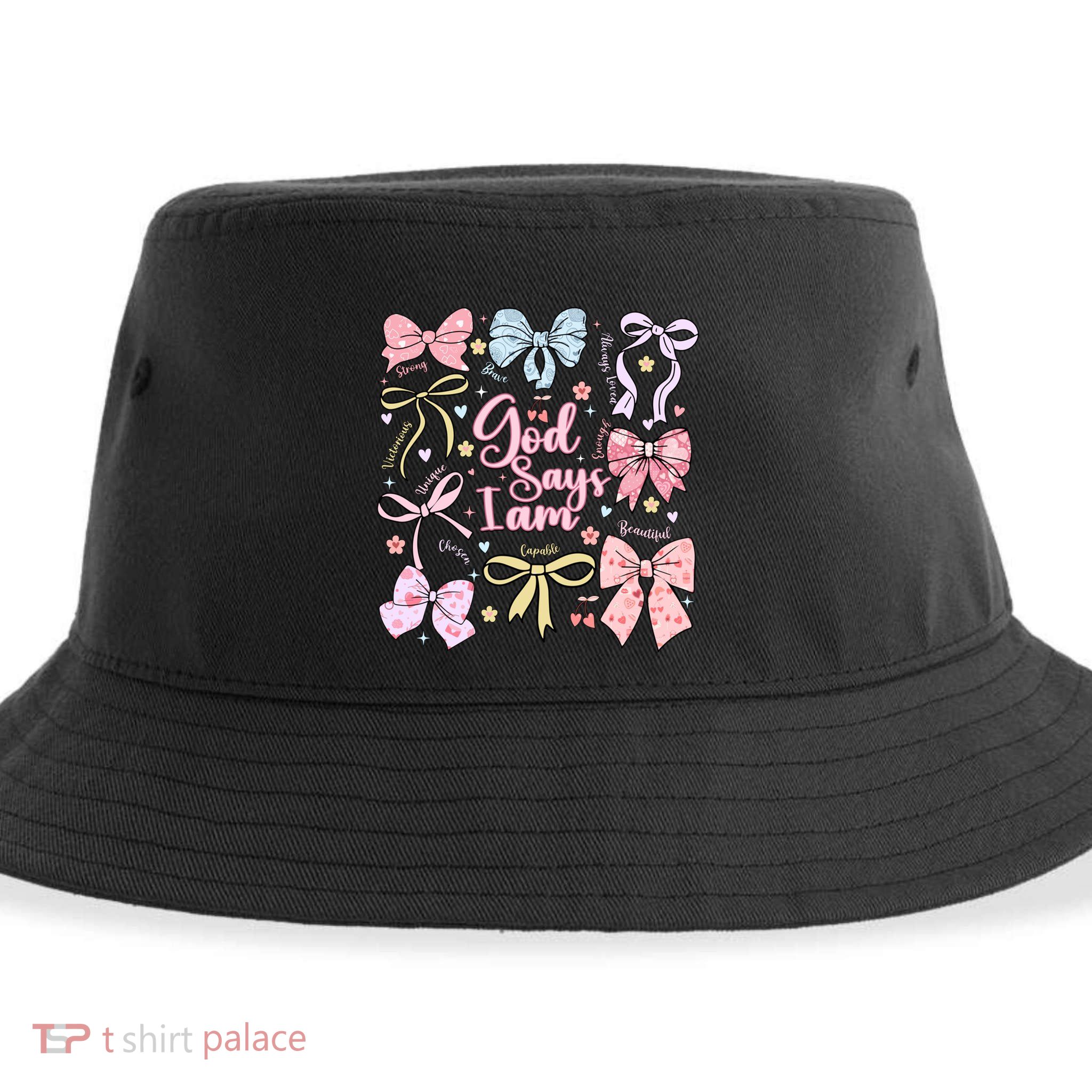 Coquette Bow God Says I Am Valentine Christian Grunge Cool Gift Sustainable Bucket Hat