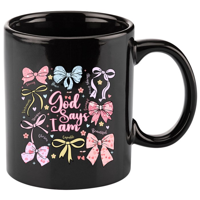 Coquette Bow God Says I Am Valentine Christian Grunge Cool Gift 11oz C Handle Ceramic Mug