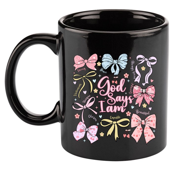 Coquette Bow God Says I Am Valentine Christian Grunge Cool Gift 11oz C Handle Ceramic Mug