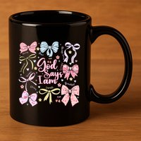 Coquette Bow God Says I Am Valentine Christian Grunge Cool Gift 11oz C Handle Ceramic Mug