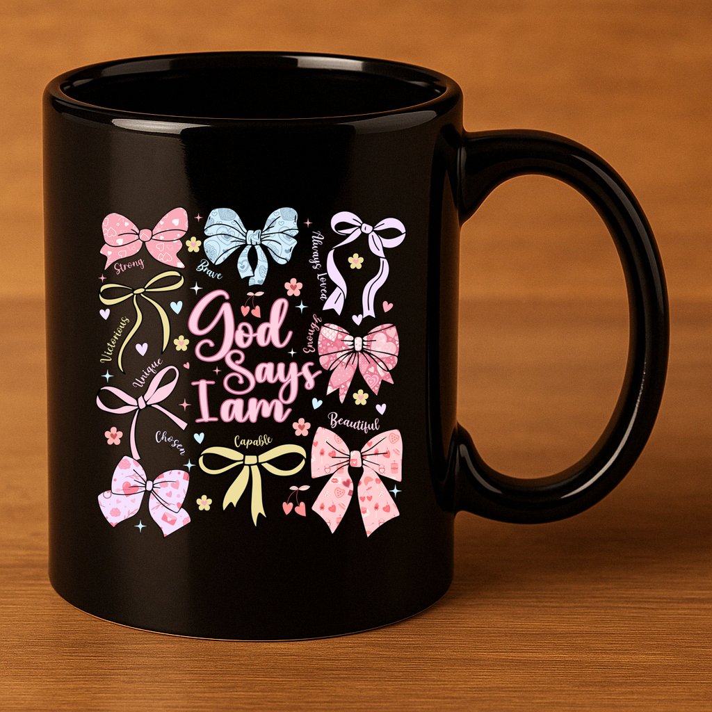 Coquette Bow God Says I Am Valentine Christian Grunge Cool Gift 11oz C Handle Ceramic Mug