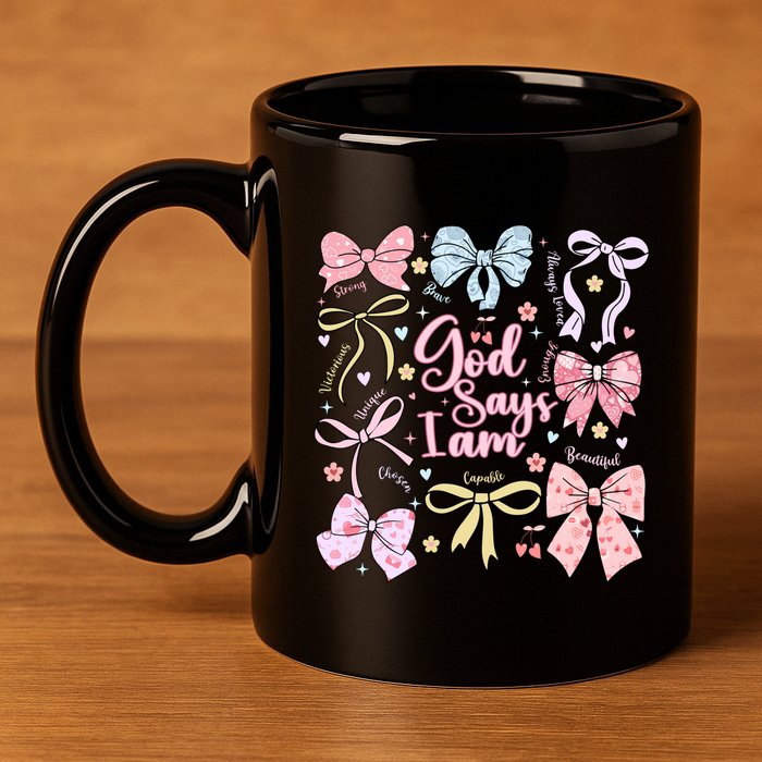 Coquette Bow God Says I Am Valentine Christian Grunge Cool Gift 11oz C Handle Ceramic Mug