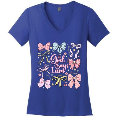 Coquette Bow God Says I Am Valentine Christian Grunge Cool Gift Women's V-Neck T-Shirt