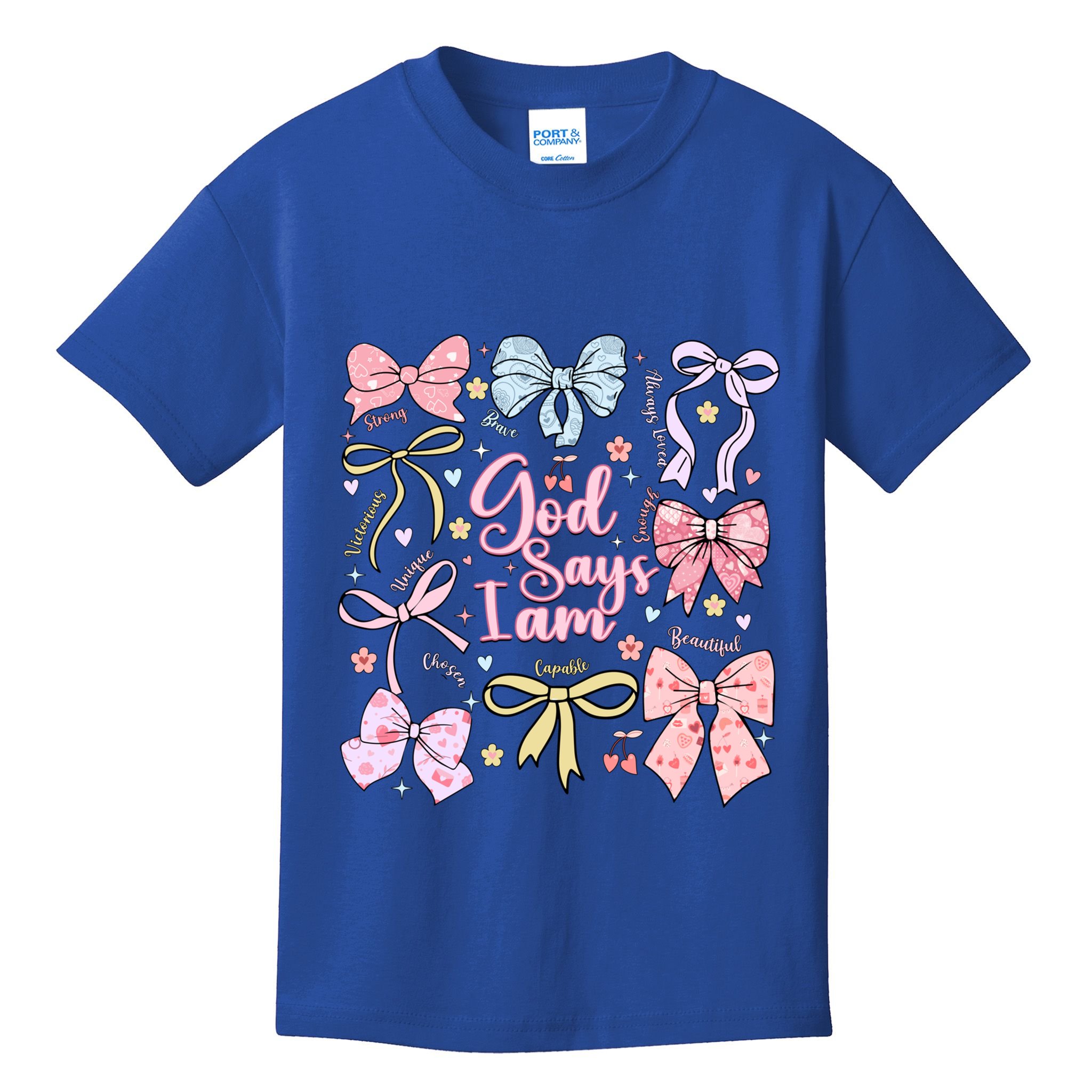 Coquette Bow God Says I Am Valentine Christian Grunge Cool Gift Kids T-Shirt