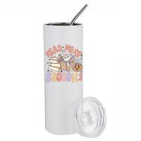 Cute Booooks Ghost Read More Books Funny Teacher Halloween Stainless Steel Tumbler