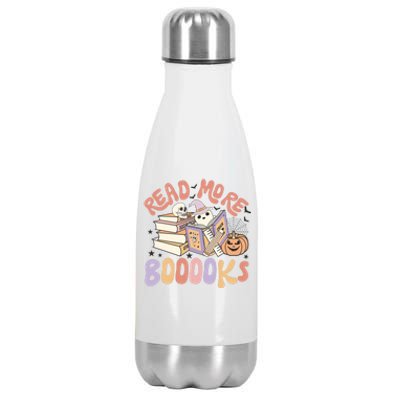 Cute Booooks Ghost Read More Books Funny Teacher Halloween Stainless Steel Insulated Water Bottle