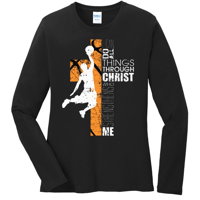 Christian Basketball Gift Philippians 413 Ladies Long Sleeve Shirt