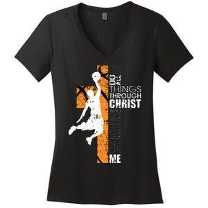 Christian Basketball Gift Philippians 413 Women's V-Neck T-Shirt