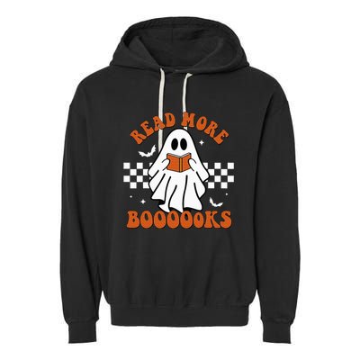 Cute Booooks Ghost Read More Books Funny Teacher Halloween Garment-Dyed Fleece Hoodie