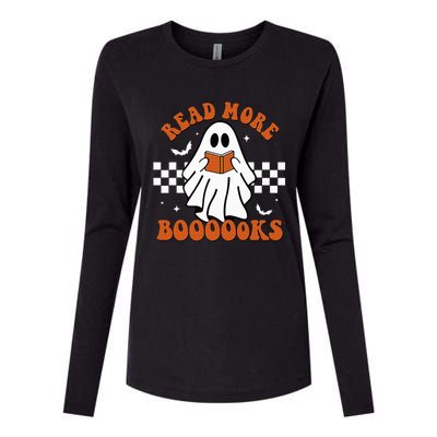 Cute Booooks Ghost Read More Books Funny Teacher Halloween Womens Cotton Relaxed Long Sleeve T-Shirt