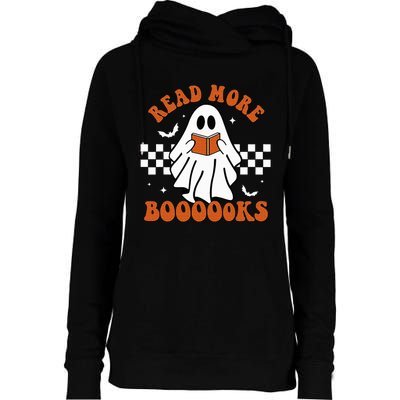 Cute Booooks Ghost Read More Books Funny Teacher Halloween Womens Funnel Neck Pullover Hood