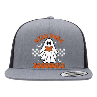 Cute Booooks Ghost Read More Books Funny Teacher Halloween Flat Bill Trucker Hat