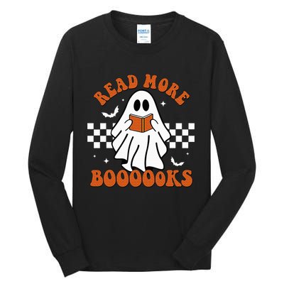 Cute Booooks Ghost Read More Books Funny Teacher Halloween Tall Long Sleeve T-Shirt