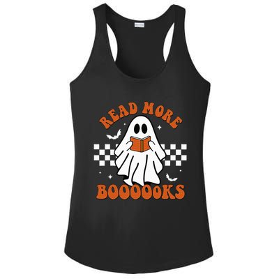 Cute Booooks Ghost Read More Books Funny Teacher Halloween Ladies PosiCharge Competitor Racerback Tank